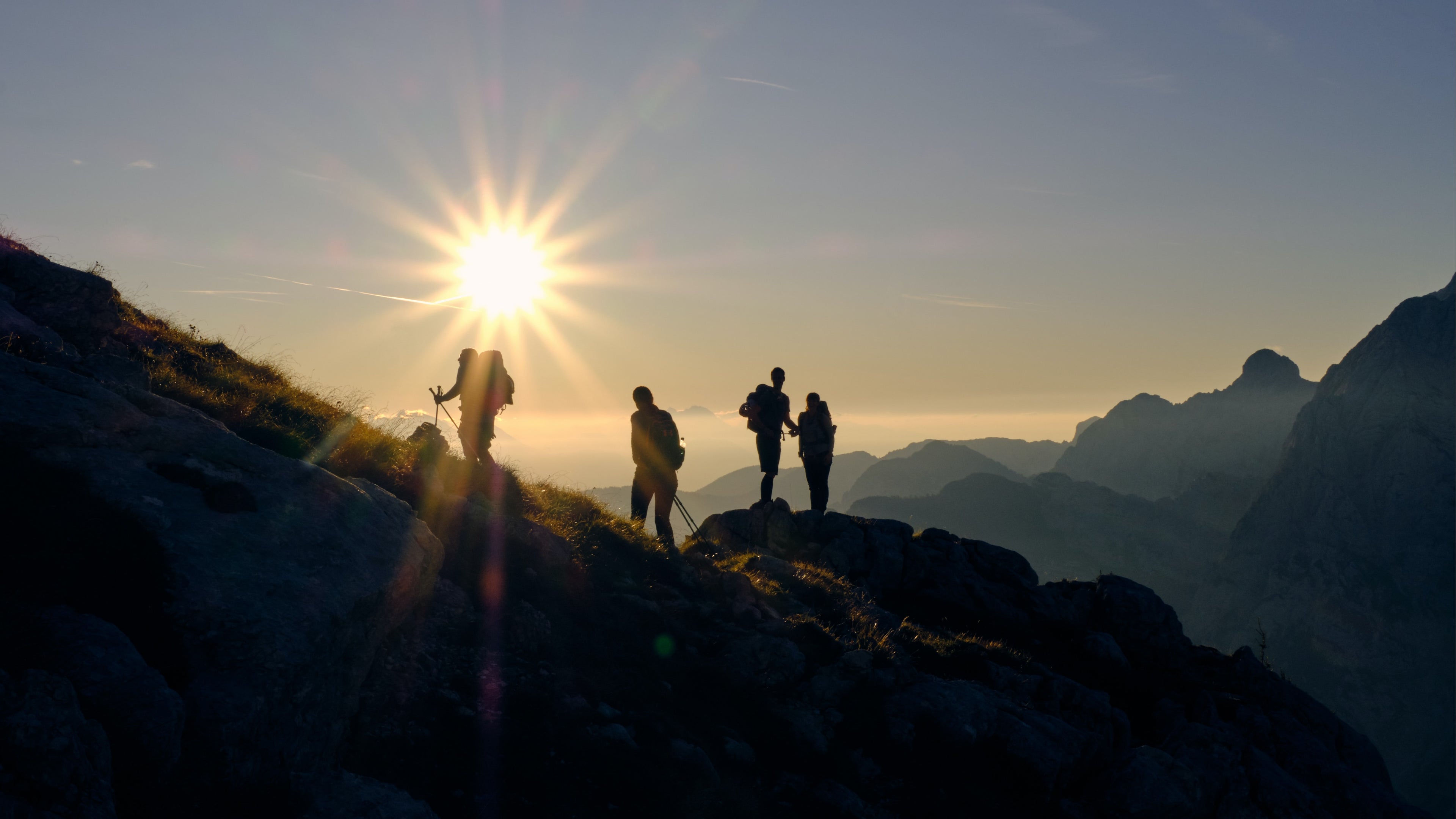 mountain hiking at sunrise